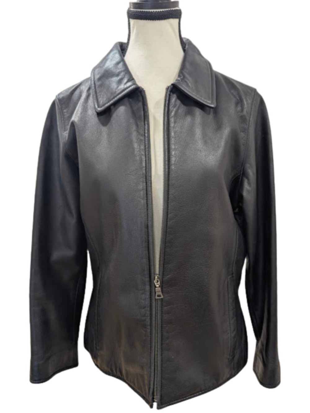 Eddie Bauer Genuine Leather Jacket Petite S Black Minimalist Classic Women's